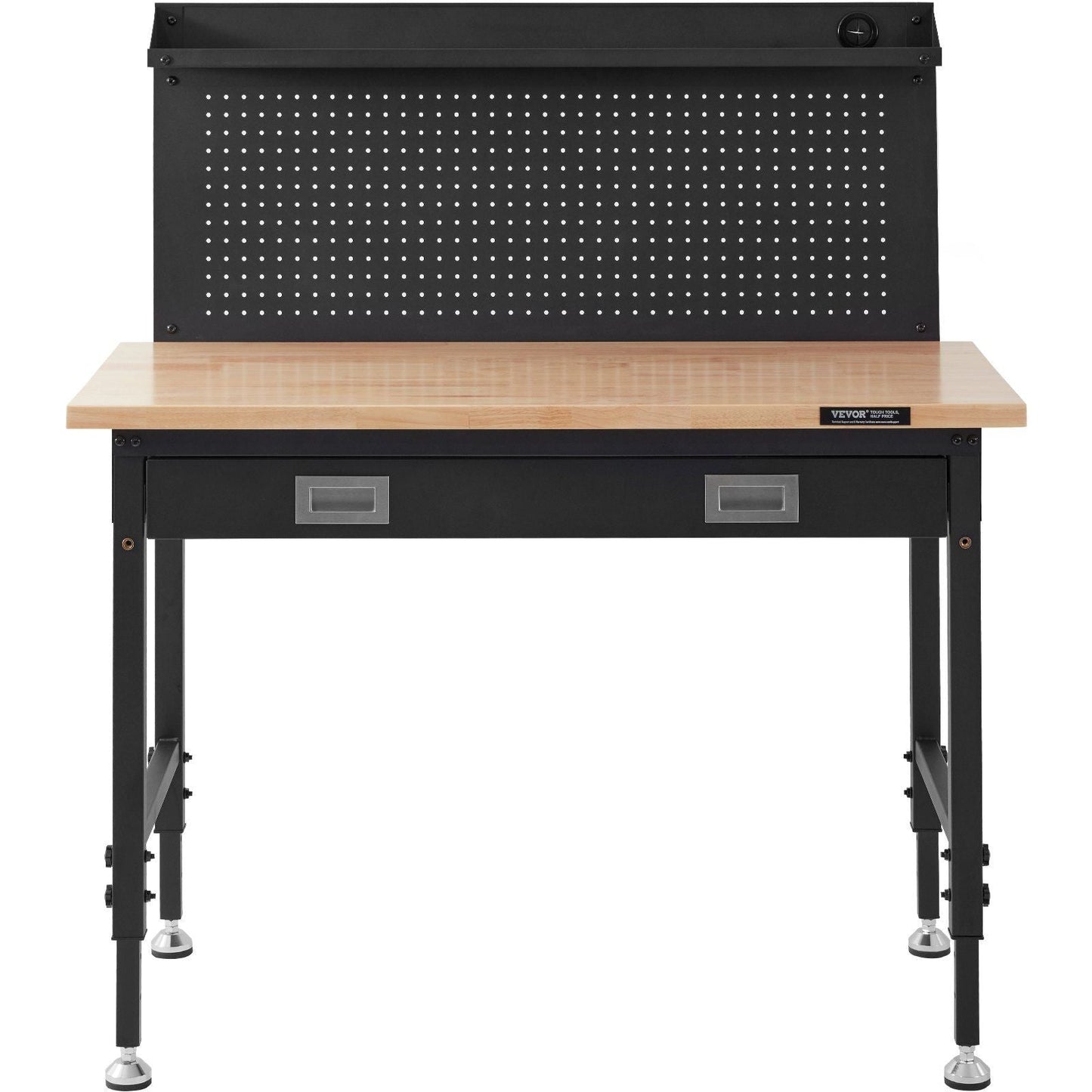 VEVOR Workbench Adjustable Height 28 - 39.5" Work Bench For Garage Oak Plank & Carbon Steel Heavy Duty Workbench 2000lbs Weight Capacity Bench top Size 48x24" Hardwood Workbench 3m Cable 30 Hooks - 7DAY'S
