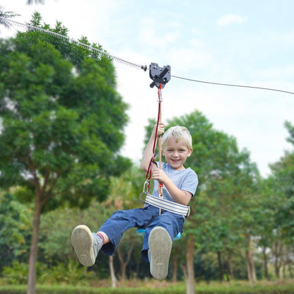 VEVOR Zipline Kit for Kids and Adult, 60 ft Zip Line Kits Up to 500 lb, Backyard Outdoor Quick Setup Zipline, Playground Entertainment with Stainless Steel Zipline, Spring Brake, Safety Harness, Seat - 7DAY'S