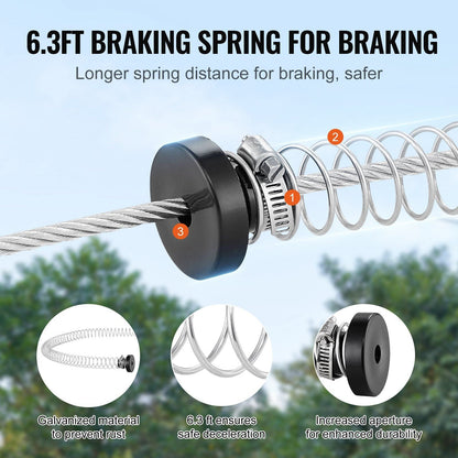 VEVOR Zipline Kit for Kids and Adult, 60 ft Zip Line Kits Up to 500 lb, Backyard Outdoor Quick Setup Zipline, Playground Entertainment with Stainless Steel Zipline, Spring Brake, Safety Harness, Seat - 7DAY'S
