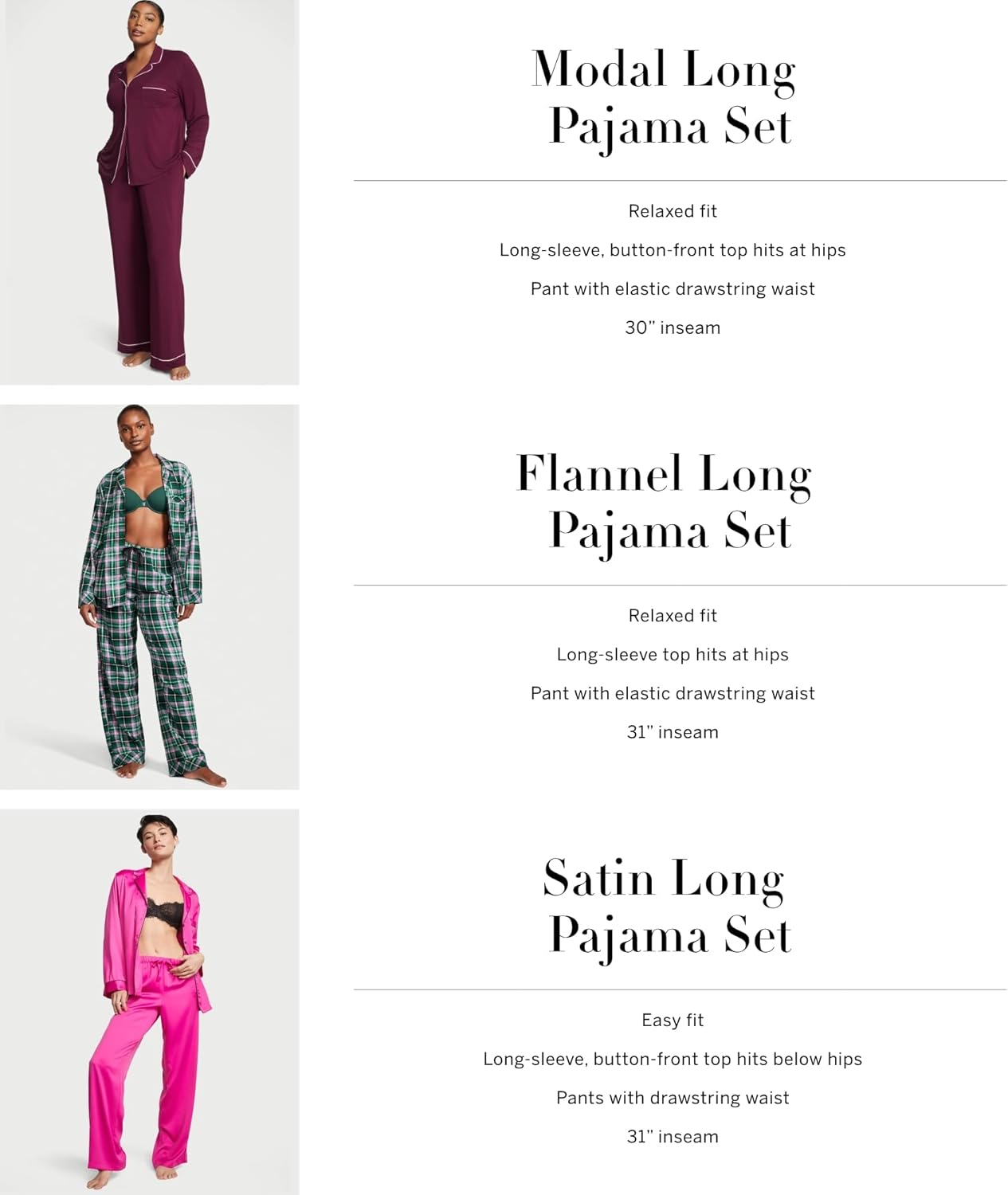 Victoria's Secret Modal Pajama Set, Long Sleeve Shirt and Pants, Pajamas for Women, Lipstick Bow, M - 7DAY'S