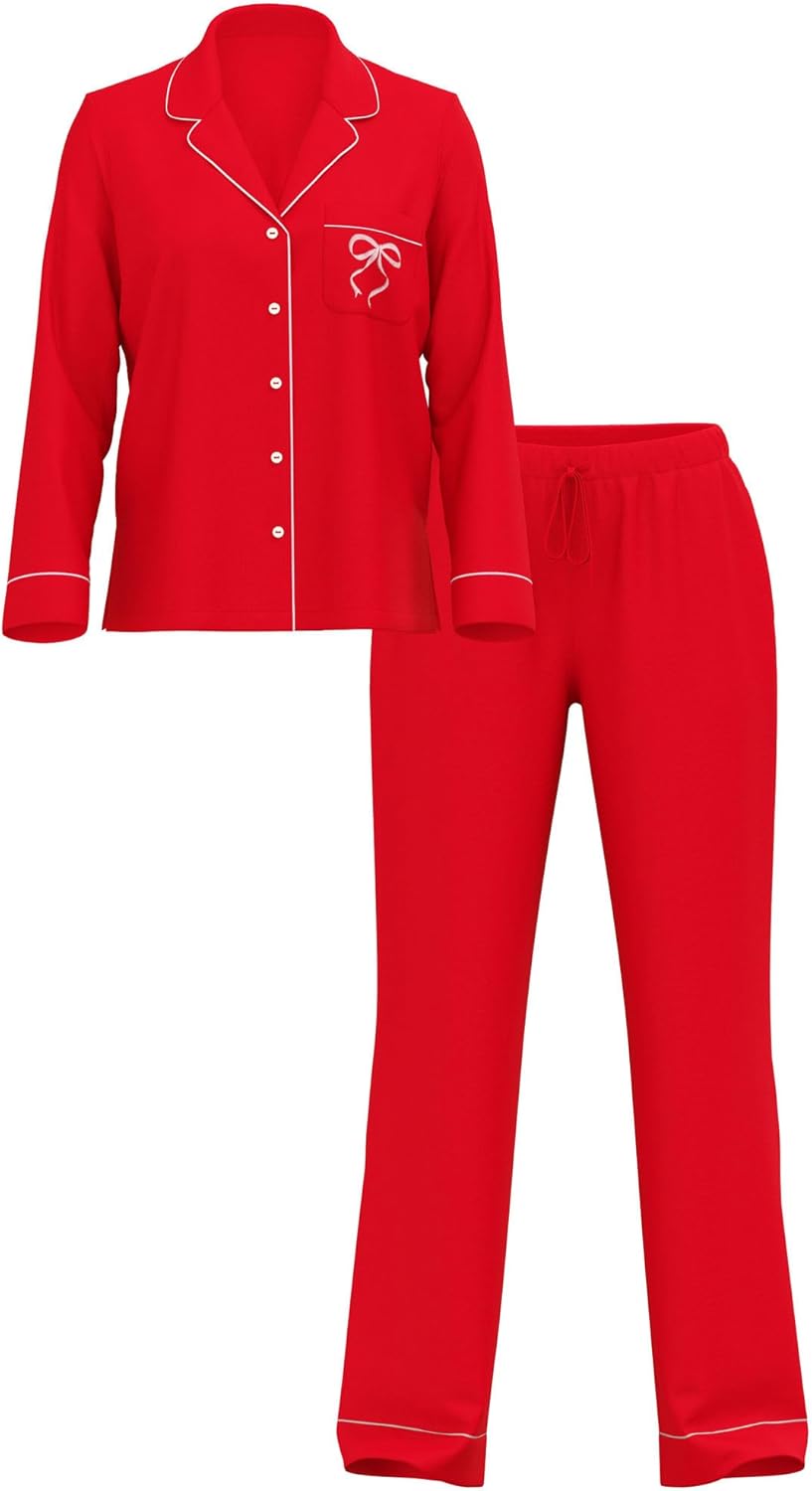 Victoria's Secret Modal Pajama Set, Long Sleeve Shirt and Pants, Pajamas for Women, Lipstick Bow, M - 7DAY'S