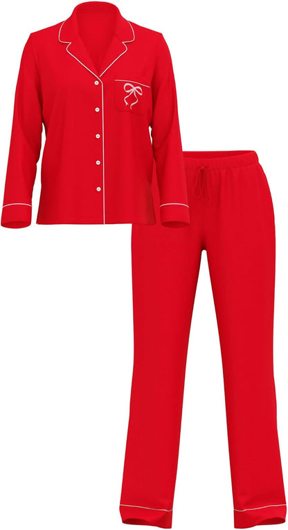 Victoria's Secret Modal Pajama Set, Long Sleeve Shirt and Pants, Pajamas for Women, Lipstick Bow, M - 7DAY'S