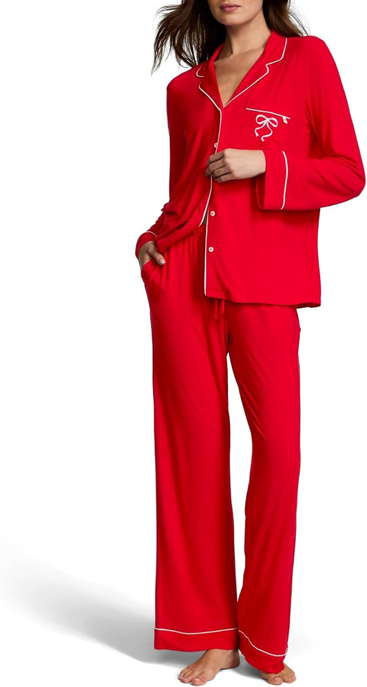 Victoria's Secret Modal Pajama Set, Long Sleeve Shirt and Pants, Pajamas for Women, Lipstick Bow, M - 7DAY'S