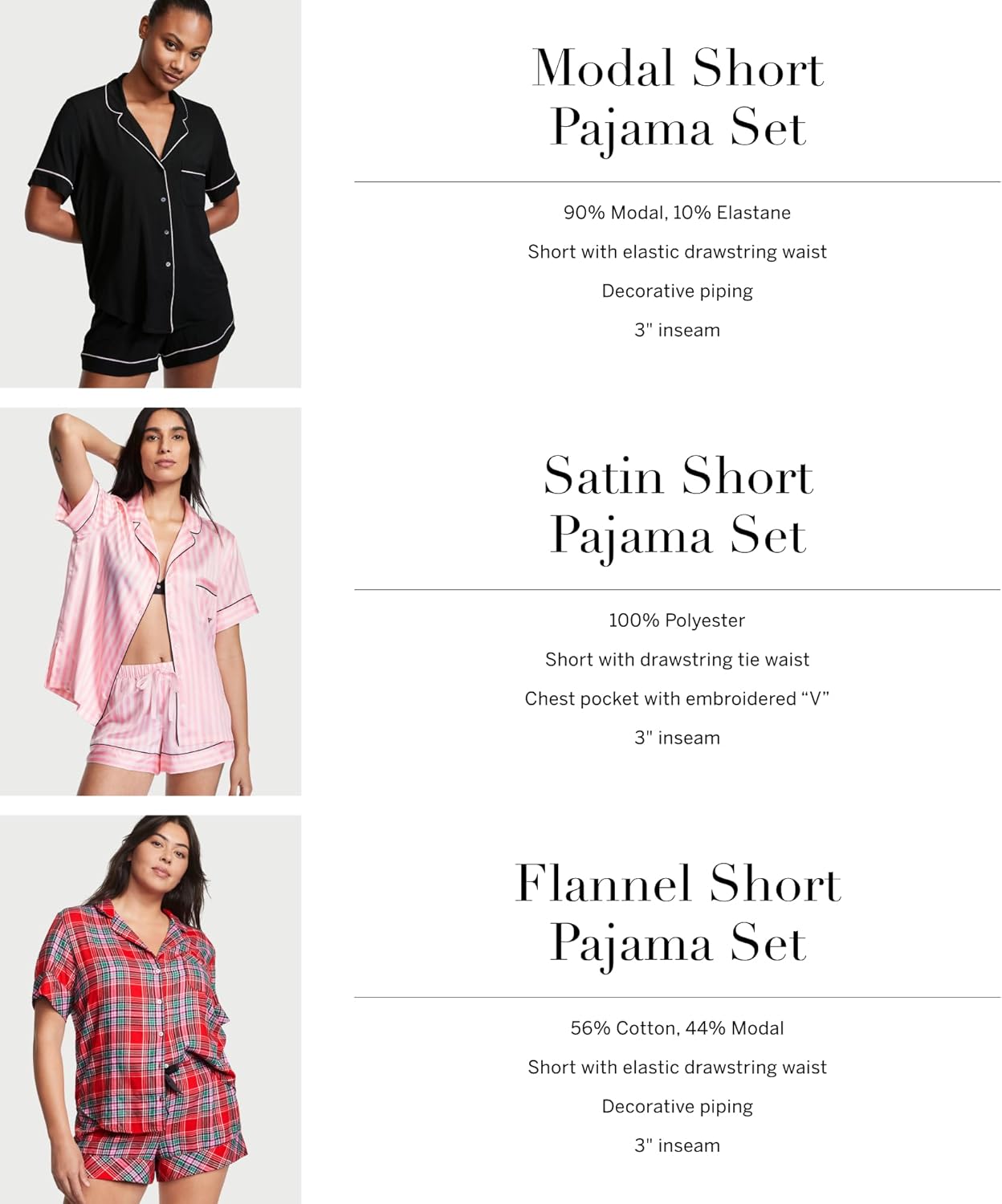 Victoria's Secret Modal Pajama Set, Short Sleeve Button Down Shirt and Shorts, Sleepwear for Women (XS - XXL) - 7DAY'S