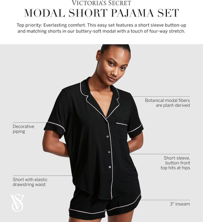 Victoria's Secret Modal Pajama Set, Short Sleeve Button Down Shirt and Shorts, Sleepwear for Women (XS - XXL) - 7DAY'S