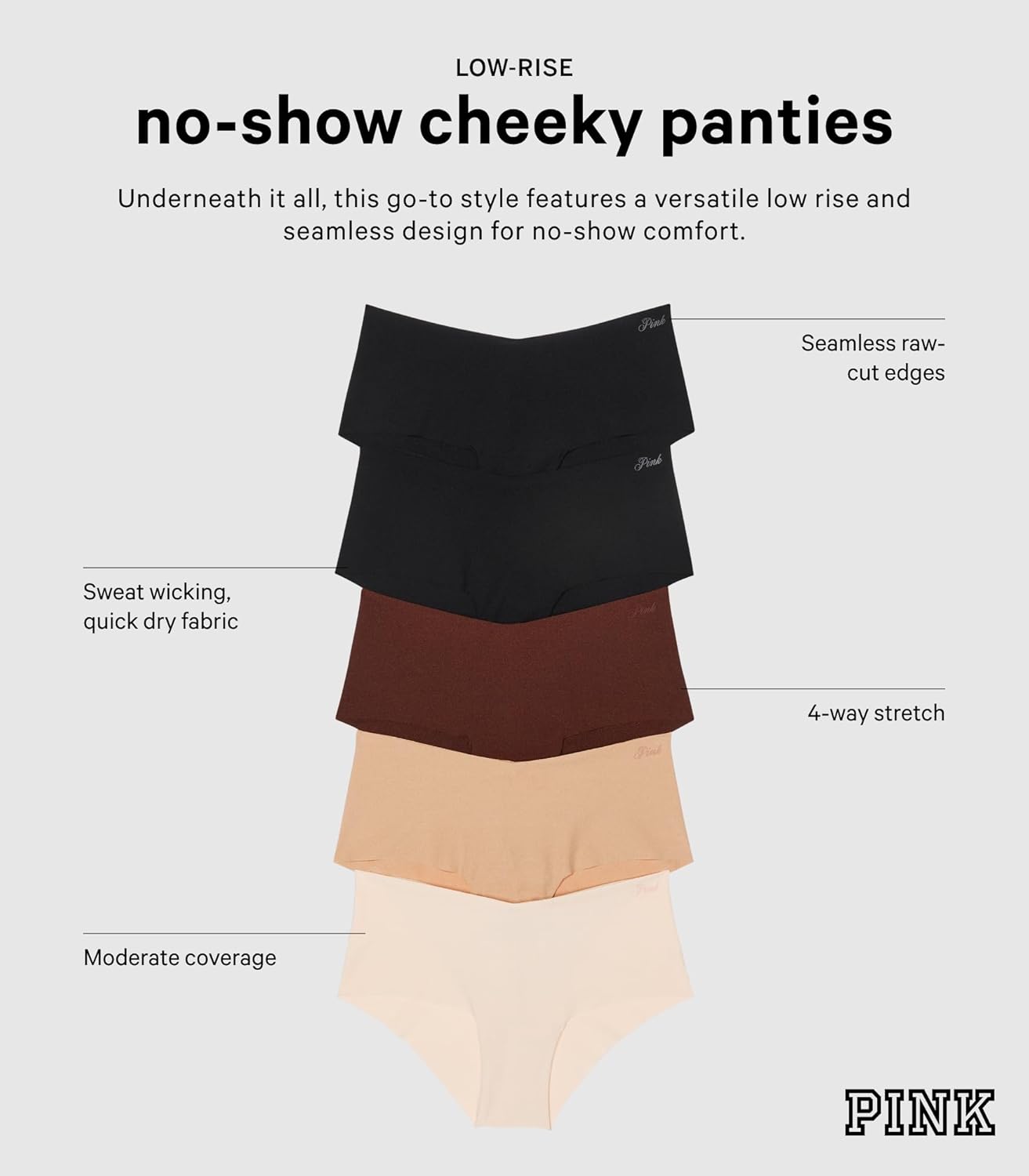 Victoria's Secret PINK No Show Lace Cheekster Panty Pack, Underwear for Women (XS - XXL) - 7DAY'S