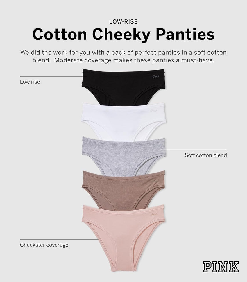 Victoria's Secret PINK Women's Cotton Cheeky Underwear, Minimal Coverage Panties for Women, Multi Pack (XS - XXL) - 7DAY'S
