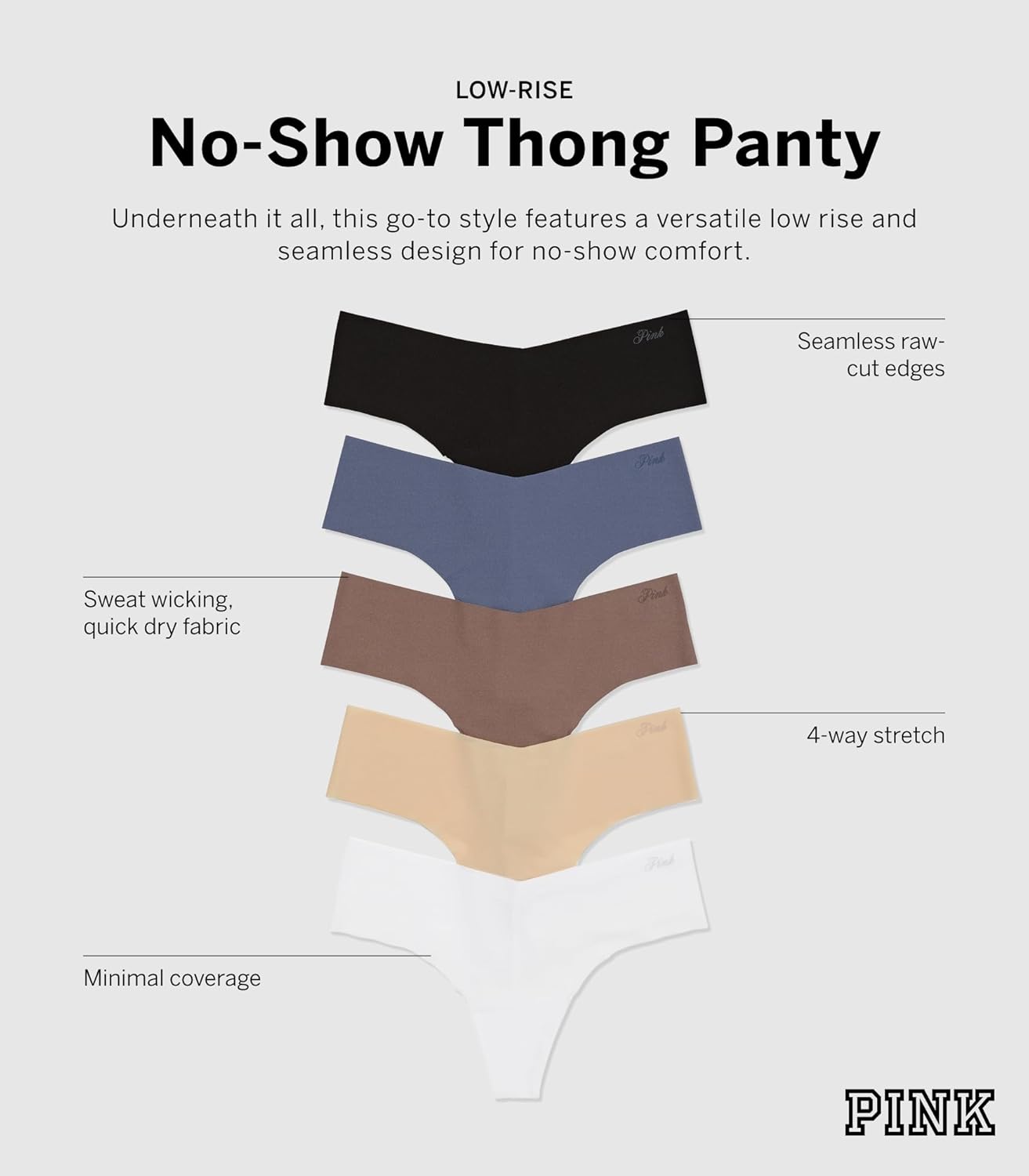 Victoria's Secret PINK Women's No Show Thong Underwear, Panties for Women, Multi Pack (XS - XXL) - 7DAY'S