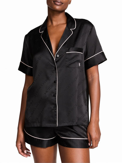 Victoria's Secret Satin Pajama Set, Short Sleeve Button Down Shirt & Shorts, Sleepwear for Women (XS - XXL) - 7DAY'S