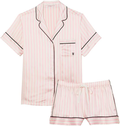 Victoria's Secret Satin Pajama Set, Short Sleeve Button Down Shirt & Shorts, Sleepwear for Women (XS - XXL) - 7DAY'S