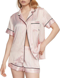 Victoria's Secret Satin Pajama Set, Short Sleeve Button Down Shirt & Shorts, Sleepwear for Women (XS - XXL) - 7DAY'S