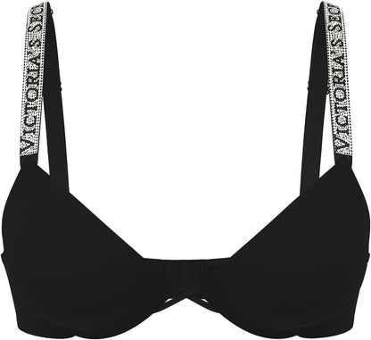 Victoria's Secret Very Sexy Logo Shine Strap Push - Up Bra, Adds One Cup Size, Padded, Plunge Neckline, Bras for Women, Black Shine, 32C - 7DAY'S