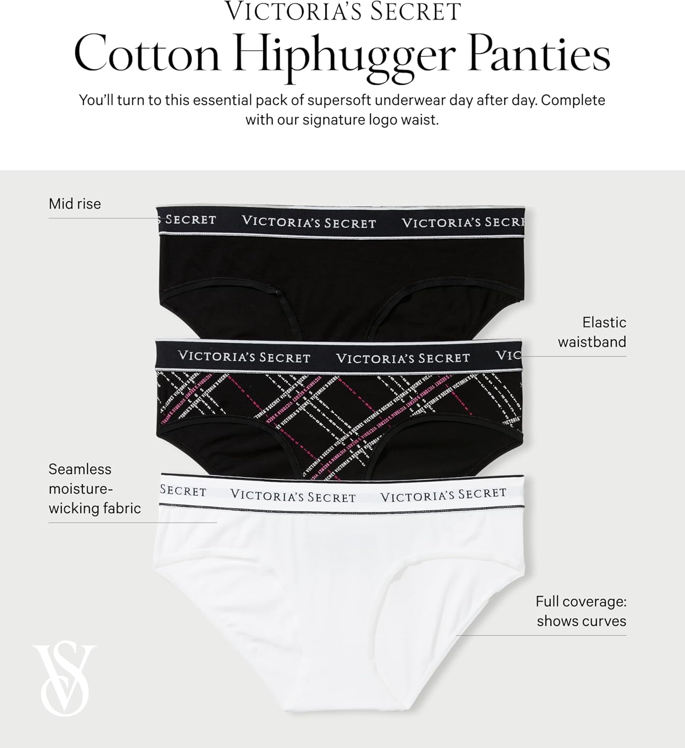 Victoria's Secret Women's Cotton Logo Hipster Underwear, Moderate Coverage Panties for Women, Multi Pack (XS - XXL) - 7DAY'S