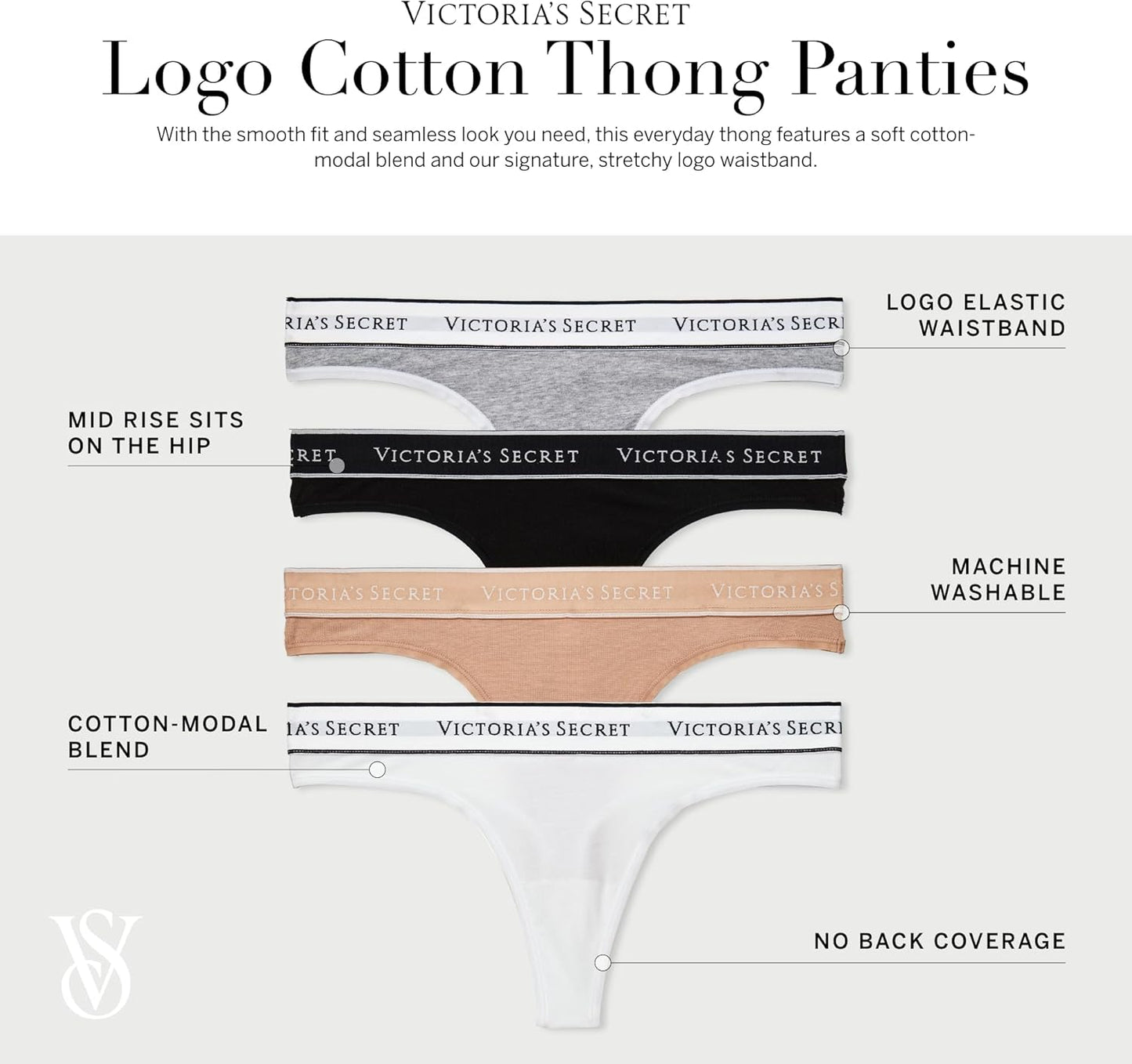 Victoria's Secret Women's Cotton Logo Thong Underwear, Panties for Women, Multi Pack (XS - XXL) - 7DAY'S