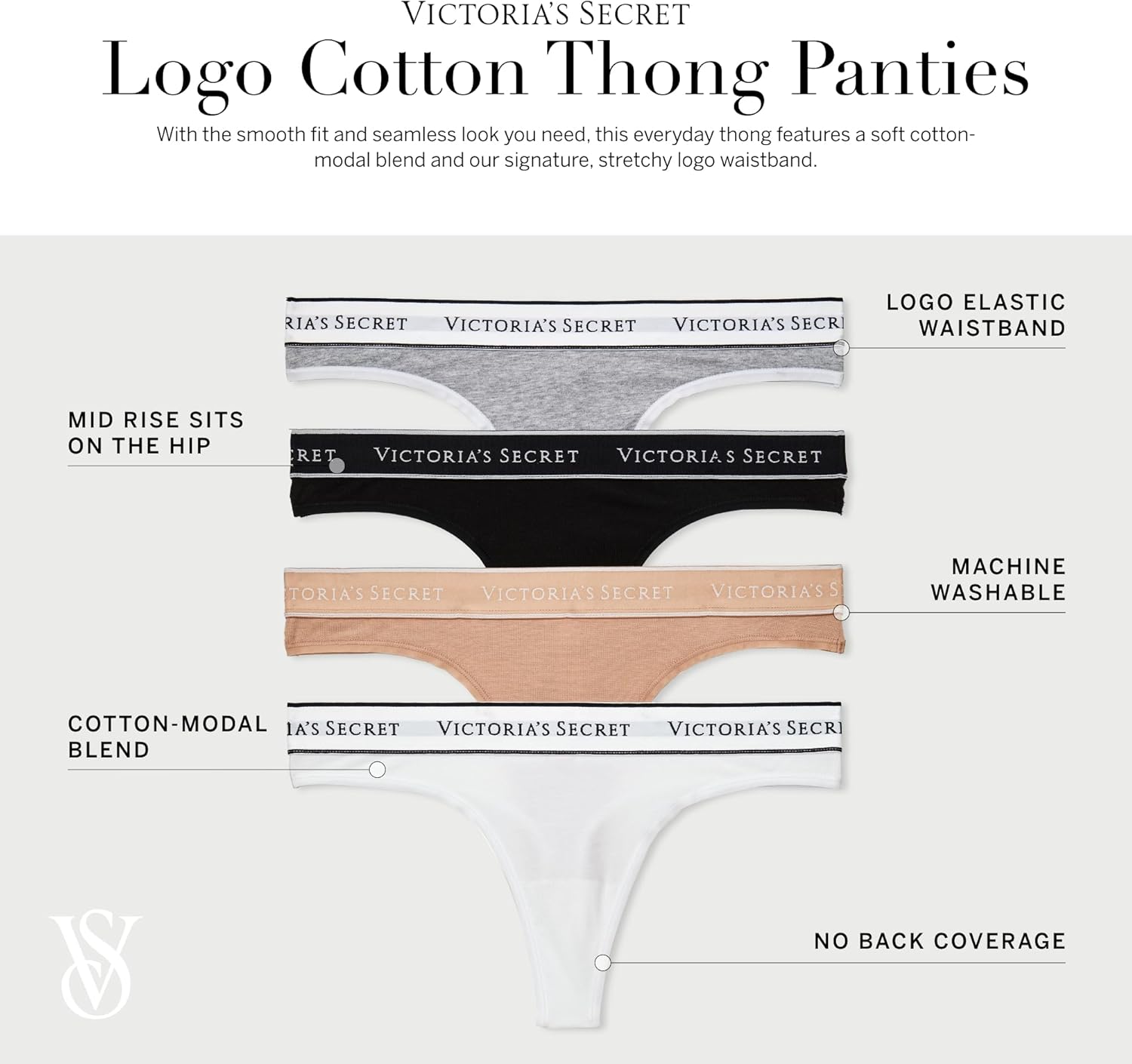 Victoria's Secret Women's Cotton Logo Thong Underwear, Panties for Women, Multi Pack (XS - XXL) - 7DAY'S