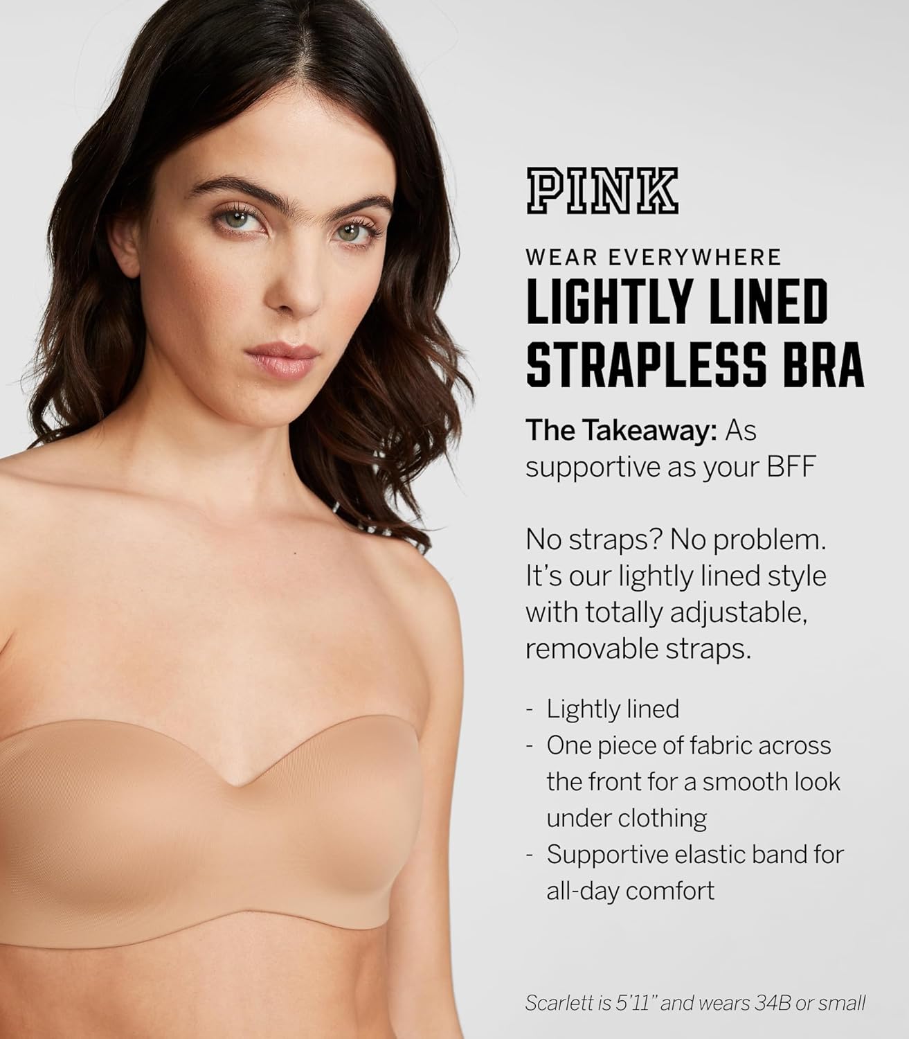 Victoria's Secret Women's Pink Wear Everywhere Lightly Lined Strapless Bra, Bras for Women (32A - 38DDD) - 7DAY'S