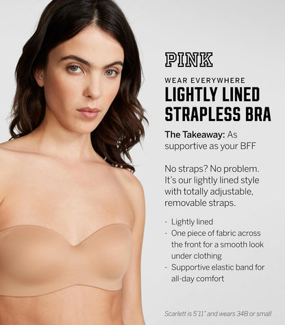 Victoria's Secret Women's Pink Wear Everywhere Lightly Lined Strapless Bra, Bras for Women (32A - 38DDD) - 7DAY'S