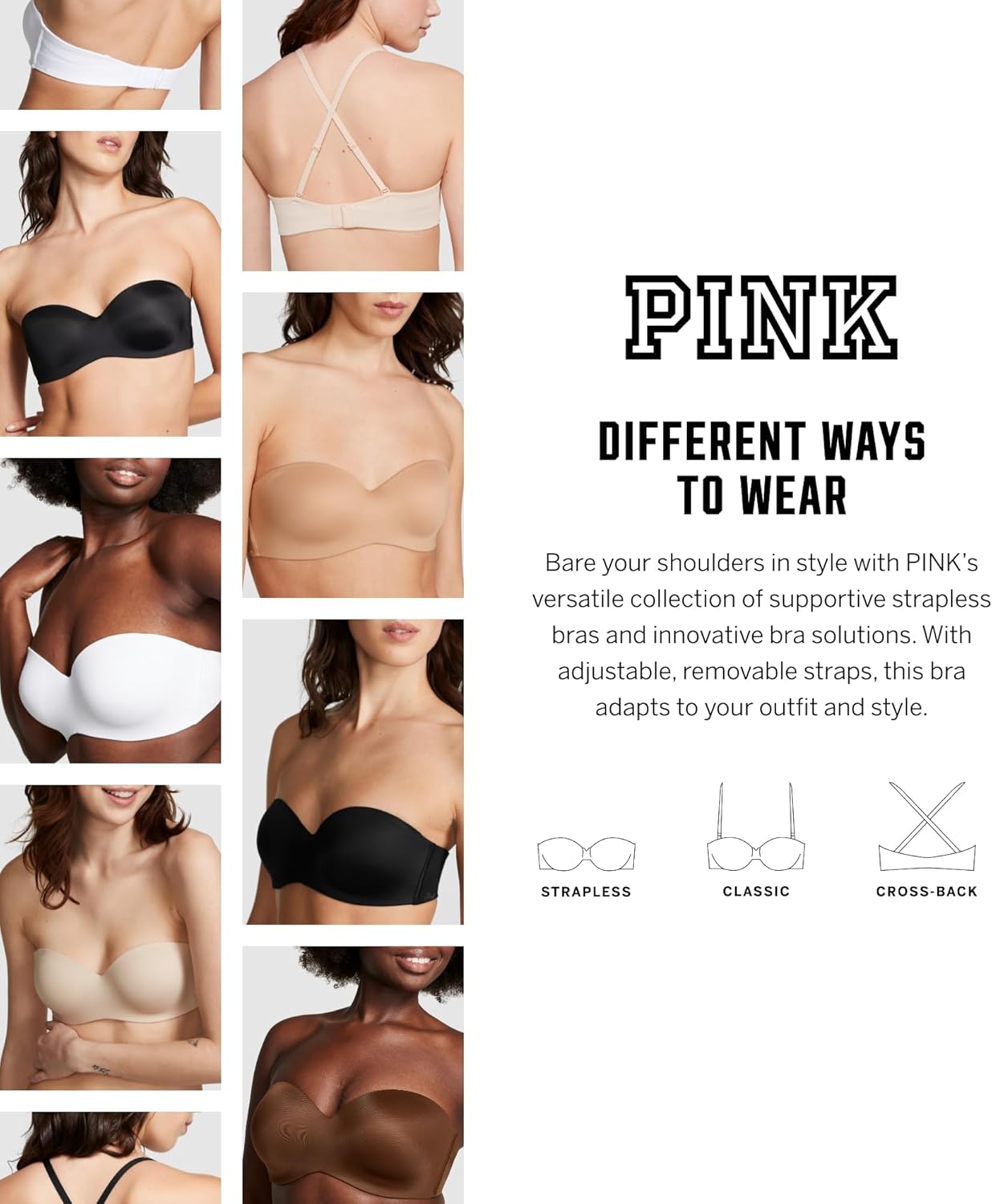 Victoria's Secret Women's Pink Wear Everywhere Lightly Lined Strapless Bra, Bras for Women (32A - 38DDD) - 7DAY'S