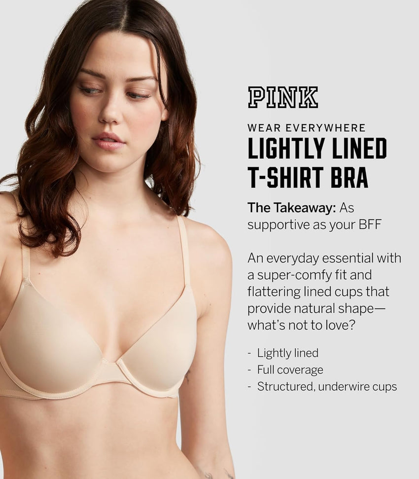 Victoria's Secret Women's Pink Wear Everywhere Lightly Lined T-Shirt Bra, Bras for Women (32A - 40DDD) - 7DAY'S