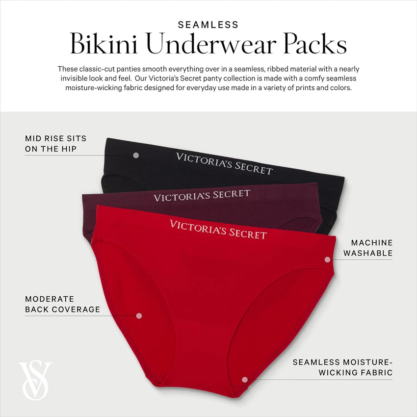 Victoria's Secret Women's Seamless Bikini Underwear, Moderate Coverage Panties for Women, Multi Pack (XS - XXL) - 7DAY'S