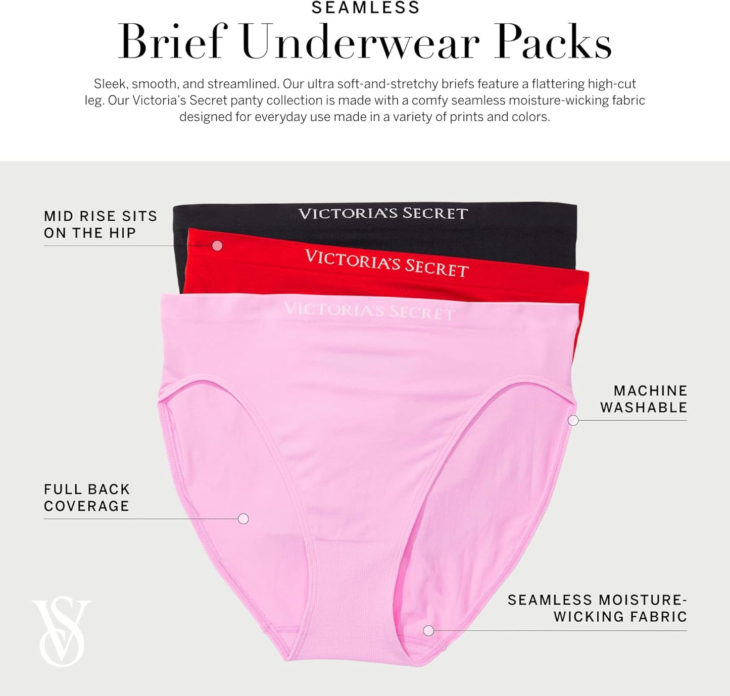 Victoria's Secret Women's Seamless Brief Underwear, Full Coverage Panties for Women, Multi Pack (XS - XXL) - 7DAY'S