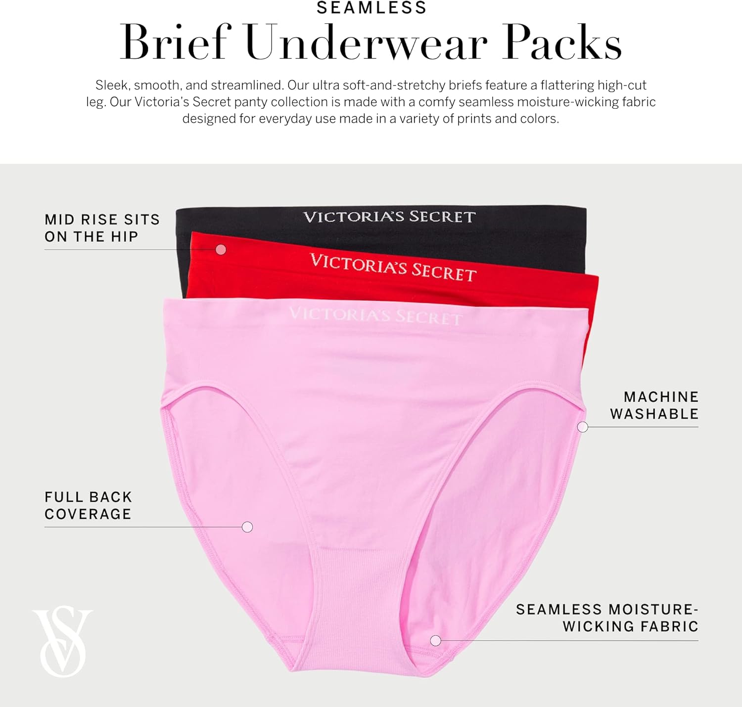 Victoria's Secret Women's Seamless Brief Underwear, Full Coverage Panties for Women, Multi Pack (XS - XXL) - 7DAY'S