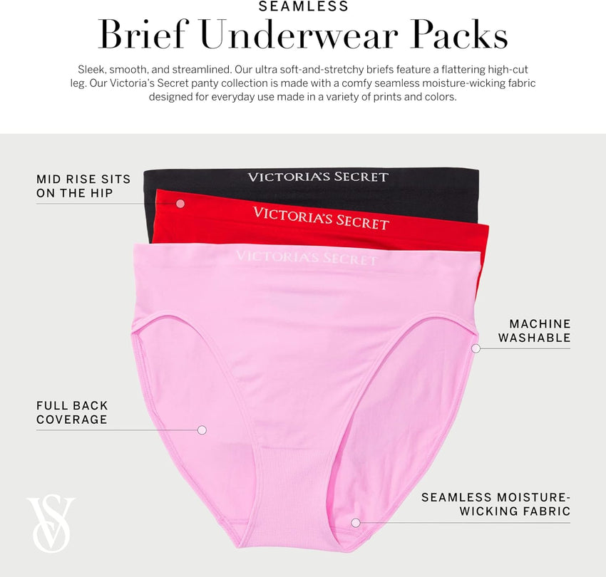 Victoria's Secret Women's Seamless Brief Underwear, Full Coverage Panties for Women, Multi Pack (XS - XXL) - 7DAY'S