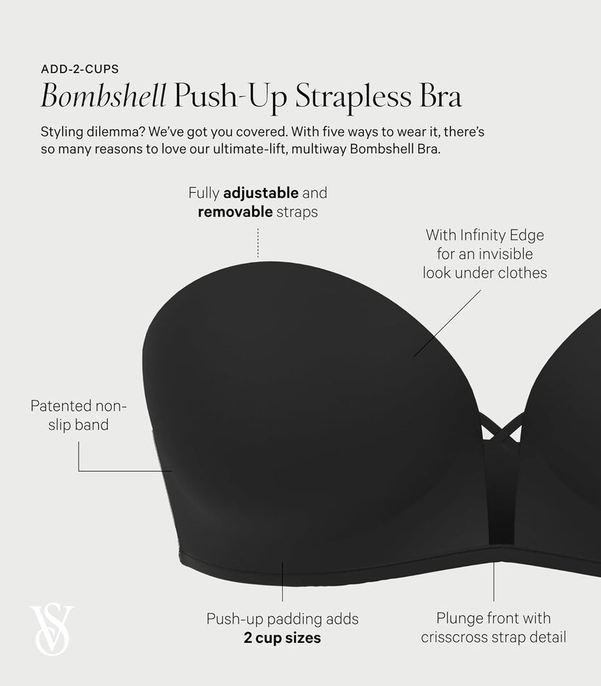 Victoria's Secret Women's Very Sexy Bombshell Adds - 2 - Cups Push Up Strapless Bra, Bras for Women (32A - 38D) - 7DAY'S