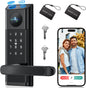 Video Smart Lock with Camera & Doorbell, 5 - in - 1 Keyless Entry Door Lock with Handle, Fingerprint+Keypad Code+App Remote Control+IC Card, Auto Lock, Wi - Fi Smart Deadbolt for Front Door, Apartment - 7DAY'S