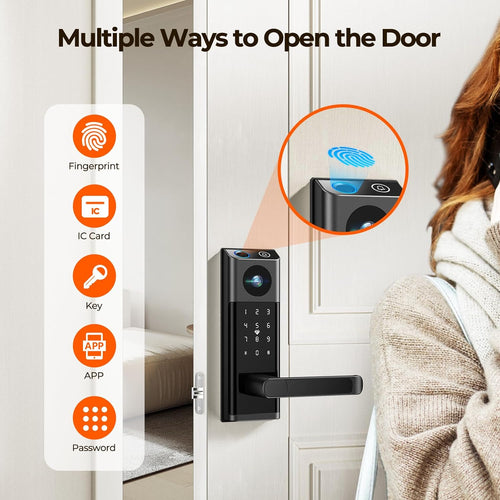 Video Smart Lock with Camera & Doorbell, 5 - in - 1 Keyless Entry Door Lock with Handle, Fingerprint+Keypad Code+App Remote Control+IC Card, Auto Lock, Wi - Fi Smart Deadbolt for Front Door, Apartment - 7DAY'S