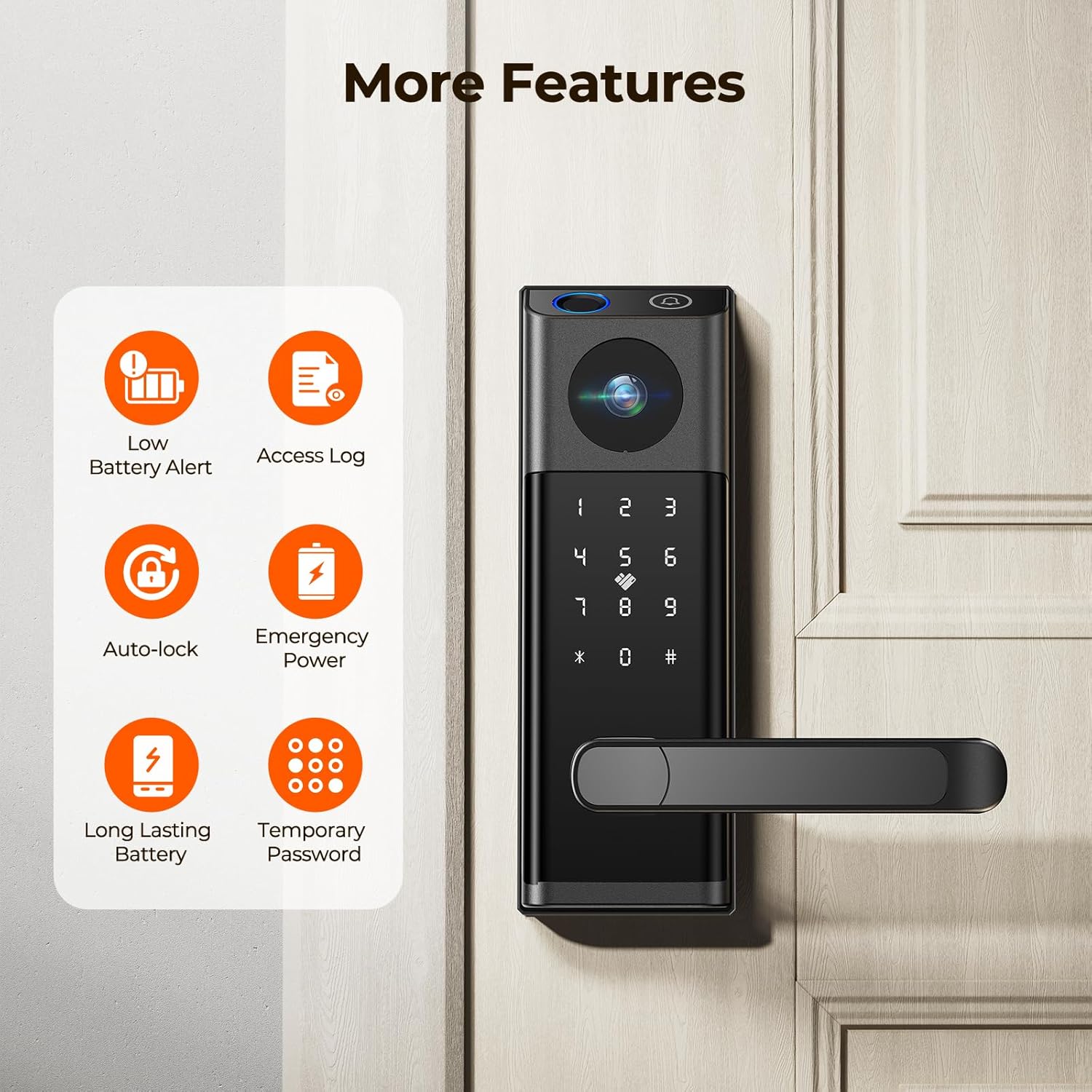 Video Smart Lock with Camera & Doorbell, 5 - in - 1 Keyless Entry Door Lock with Handle, Fingerprint+Keypad Code+App Remote Control+IC Card, Auto Lock, Wi - Fi Smart Deadbolt for Front Door, Apartment - 7DAY'S