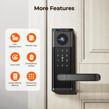 Video Smart Lock with Camera & Doorbell, 5 - in - 1 Keyless Entry Door Lock with Handle, Fingerprint+Keypad Code+App Remote Control+IC Card, Auto Lock, Wi - Fi Smart Deadbolt for Front Door, Apartment - 7DAY'S
