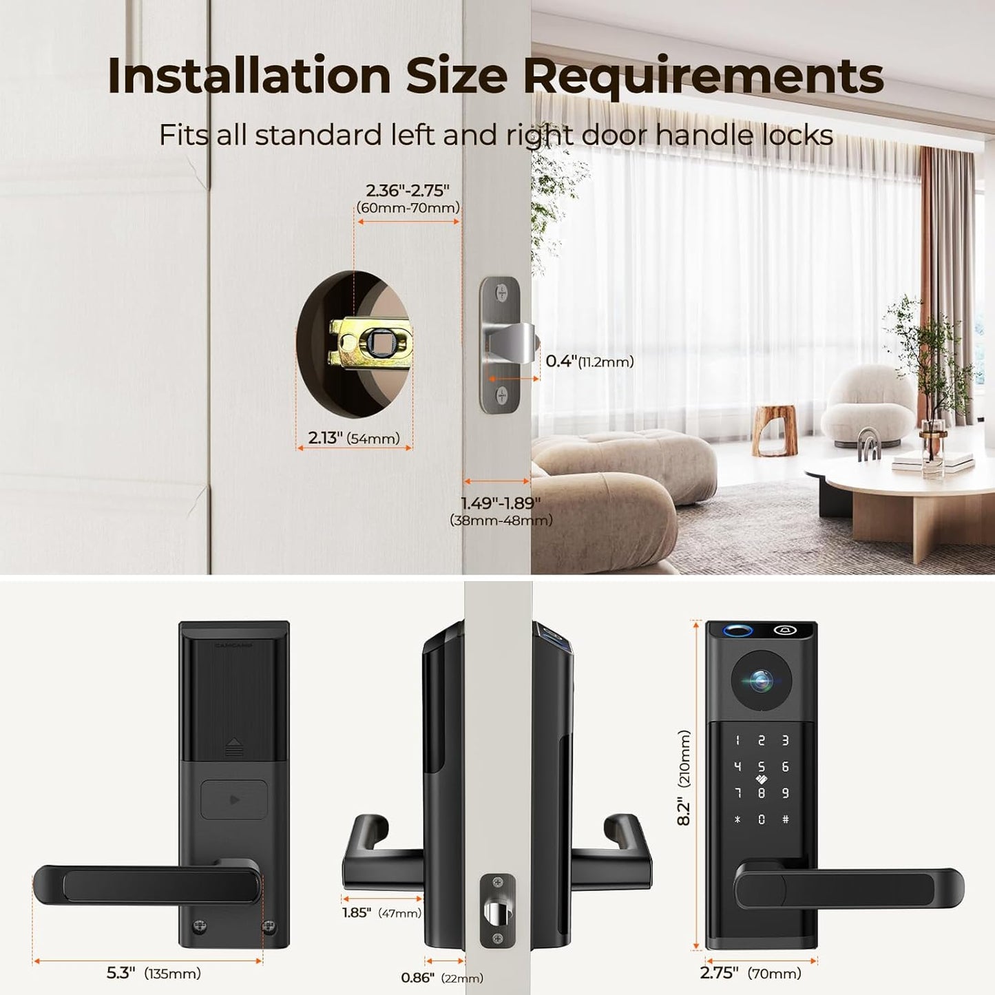 Video Smart Lock with Camera & Doorbell, 5 - in - 1 Keyless Entry Door Lock with Handle, Fingerprint+Keypad Code+App Remote Control+IC Card, Auto Lock, Wi - Fi Smart Deadbolt for Front Door, Apartment - 7DAY'S