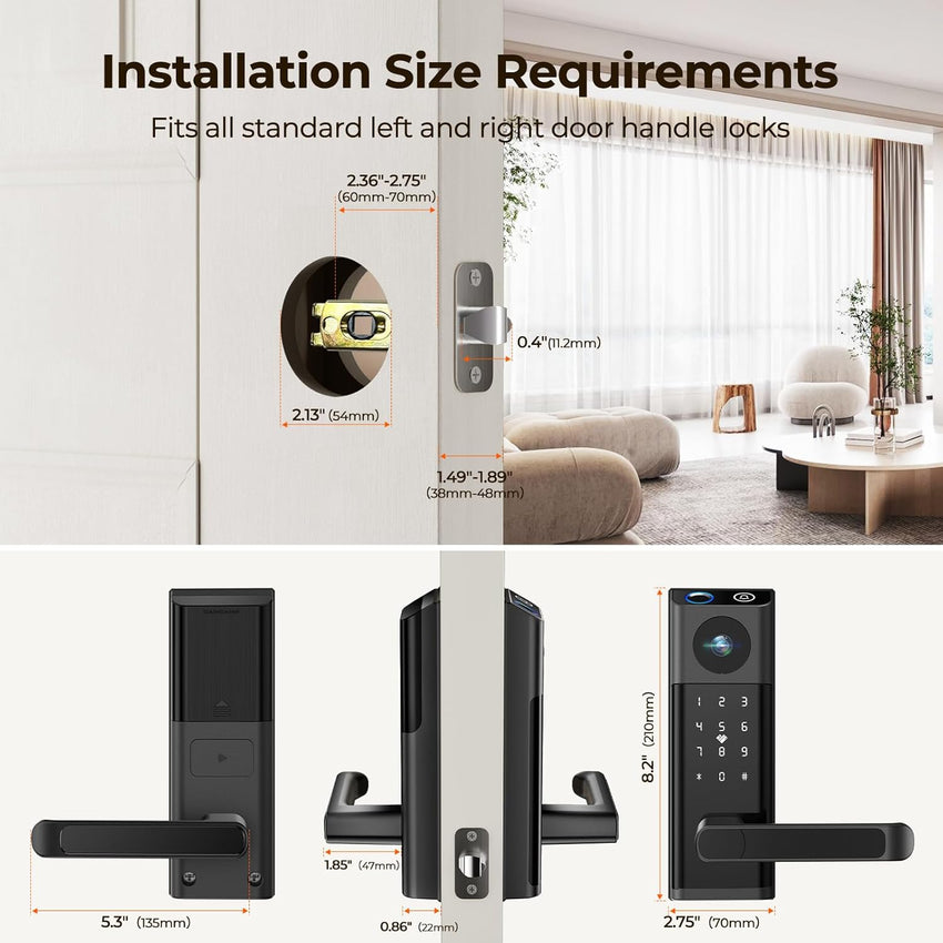 Video Smart Lock with Camera & Doorbell, 5 - in - 1 Keyless Entry Door Lock with Handle, Fingerprint+Keypad Code+App Remote Control+IC Card, Auto Lock, Wi - Fi Smart Deadbolt for Front Door, Apartment - 7DAY'S