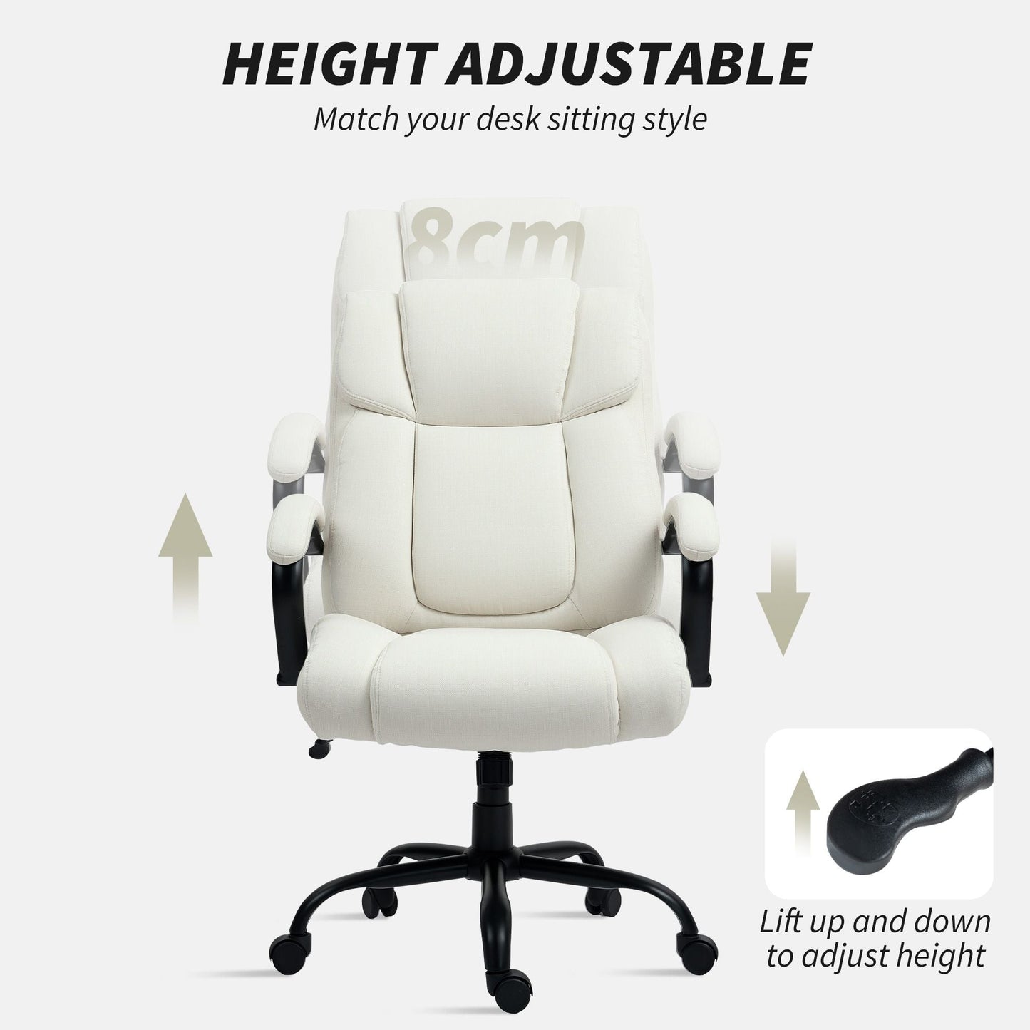 Vinsetto High Back Office Desk Chair, 485lbs Heavy Duty Desk Chair with Swivel Wheels, Cream White - 7DAY'S