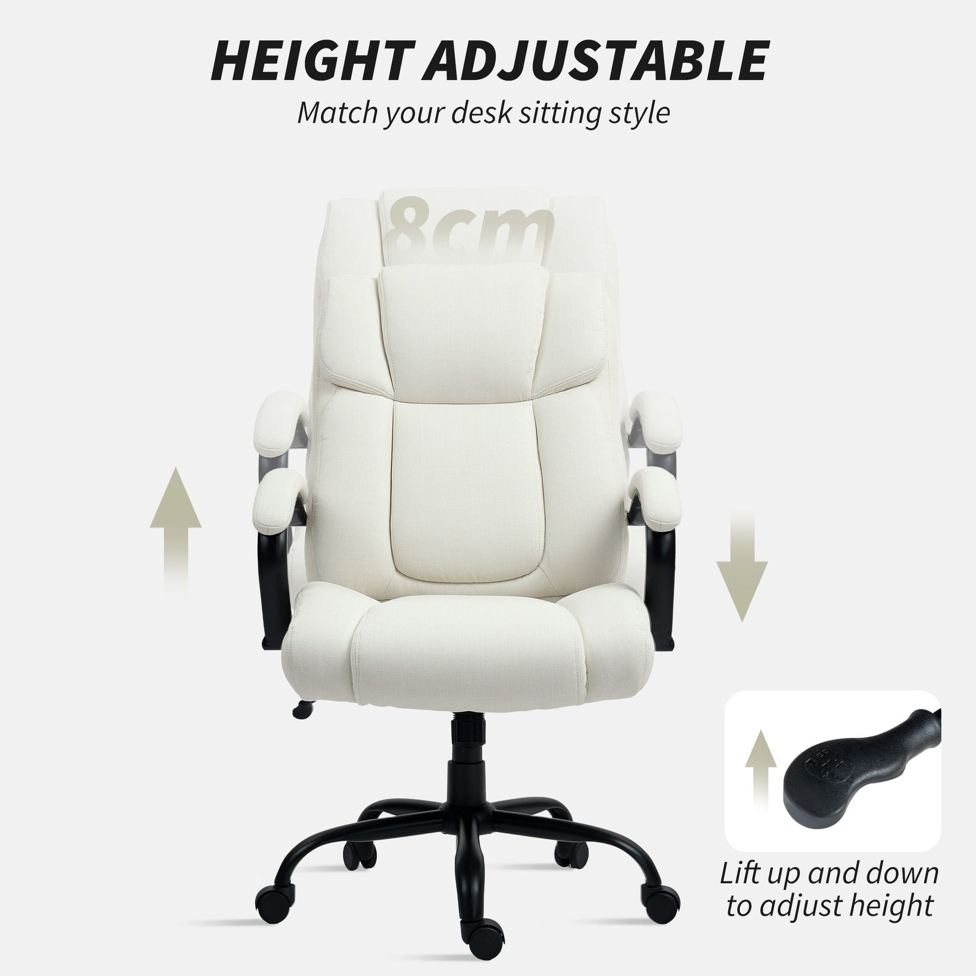 Vinsetto High Back Office Desk Chair, 485lbs Heavy Duty Desk Chair with Swivel Wheels, Cream White - 7DAY'S