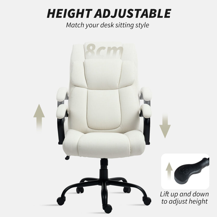 Vinsetto High Back Office Desk Chair, 485lbs Heavy Duty Desk Chair with Swivel Wheels, Cream White - 7DAY'S