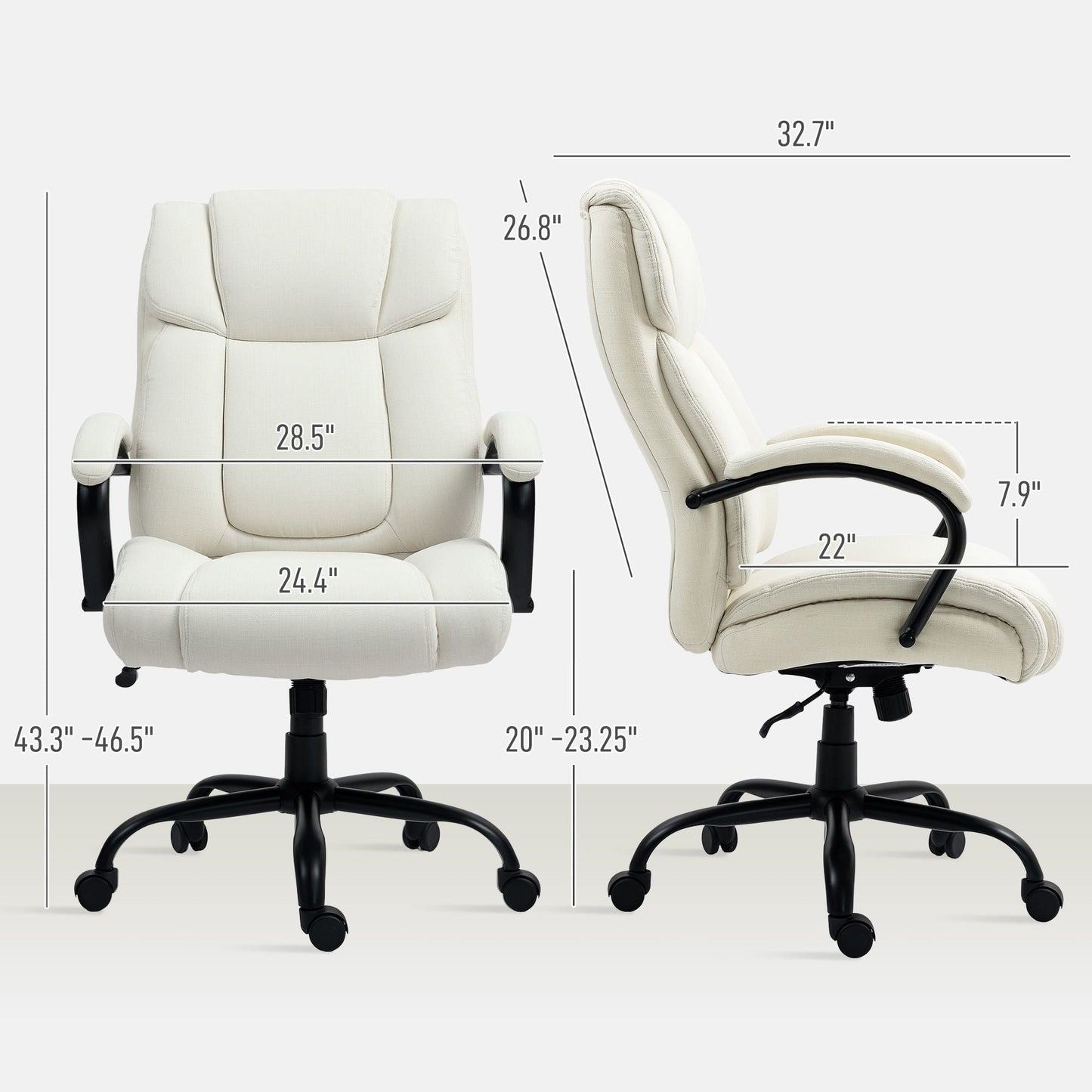 Vinsetto High Back Office Desk Chair, 485lbs Heavy Duty Desk Chair with Swivel Wheels, Cream White - 7DAY'S
