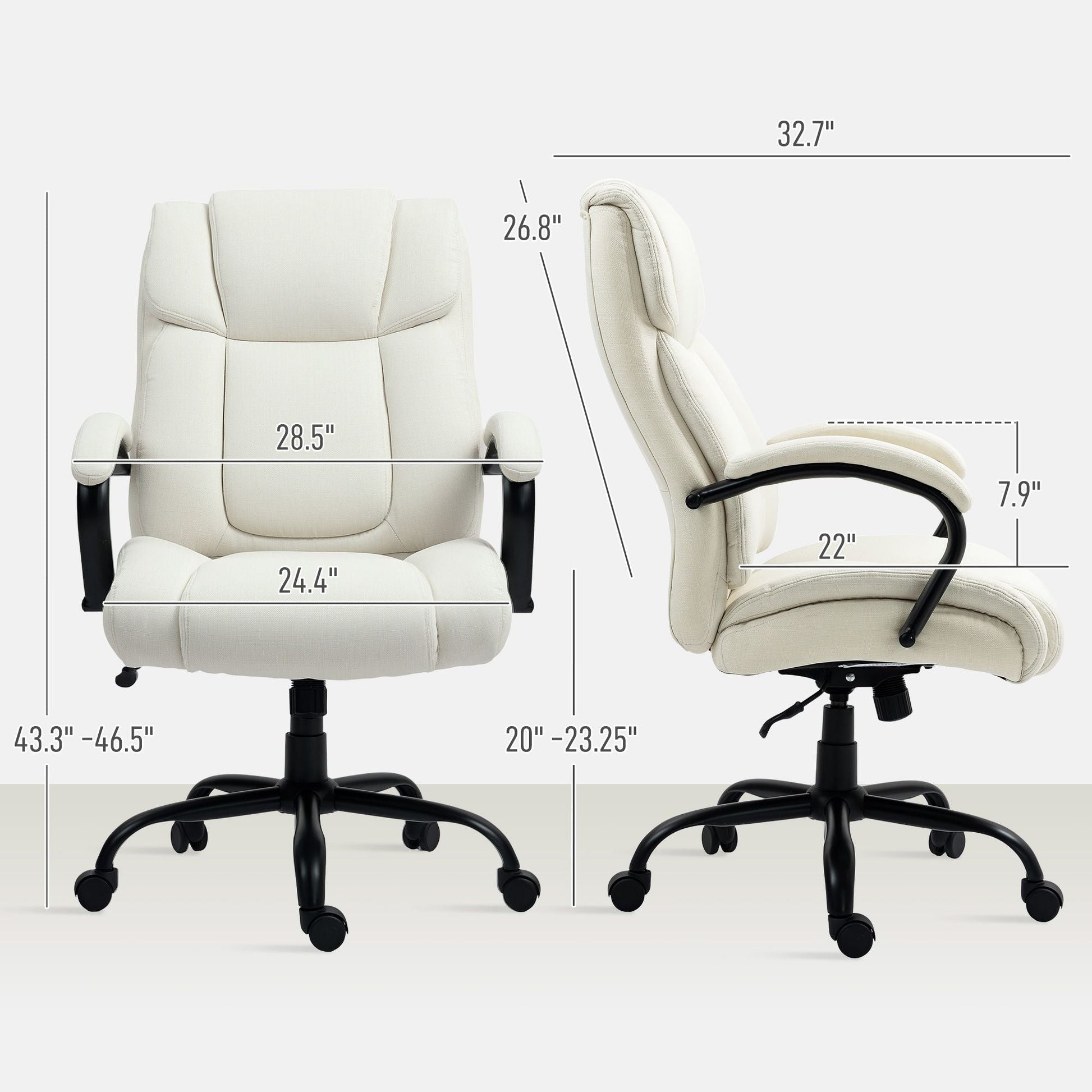 Vinsetto High Back Office Desk Chair, 485lbs Heavy Duty Desk Chair with Swivel Wheels, Cream White - 7DAY'S
