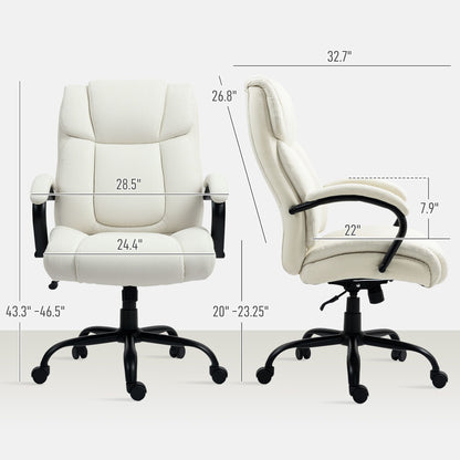 Vinsetto High Back Office Desk Chair, 485lbs Heavy Duty Desk Chair with Swivel Wheels, Cream White - 7DAY'S