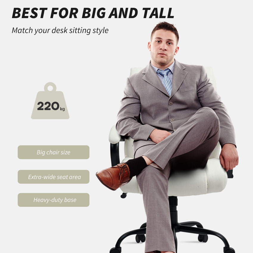 Vinsetto High Back Office Desk Chair, 485lbs Heavy Duty Desk Chair with Swivel Wheels, Cream White - 7DAY'S