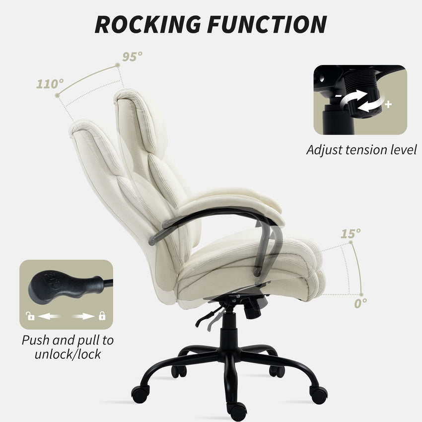 Vinsetto High Back Office Desk Chair, 485lbs Heavy Duty Desk Chair with Swivel Wheels, Cream White - 7DAY'S