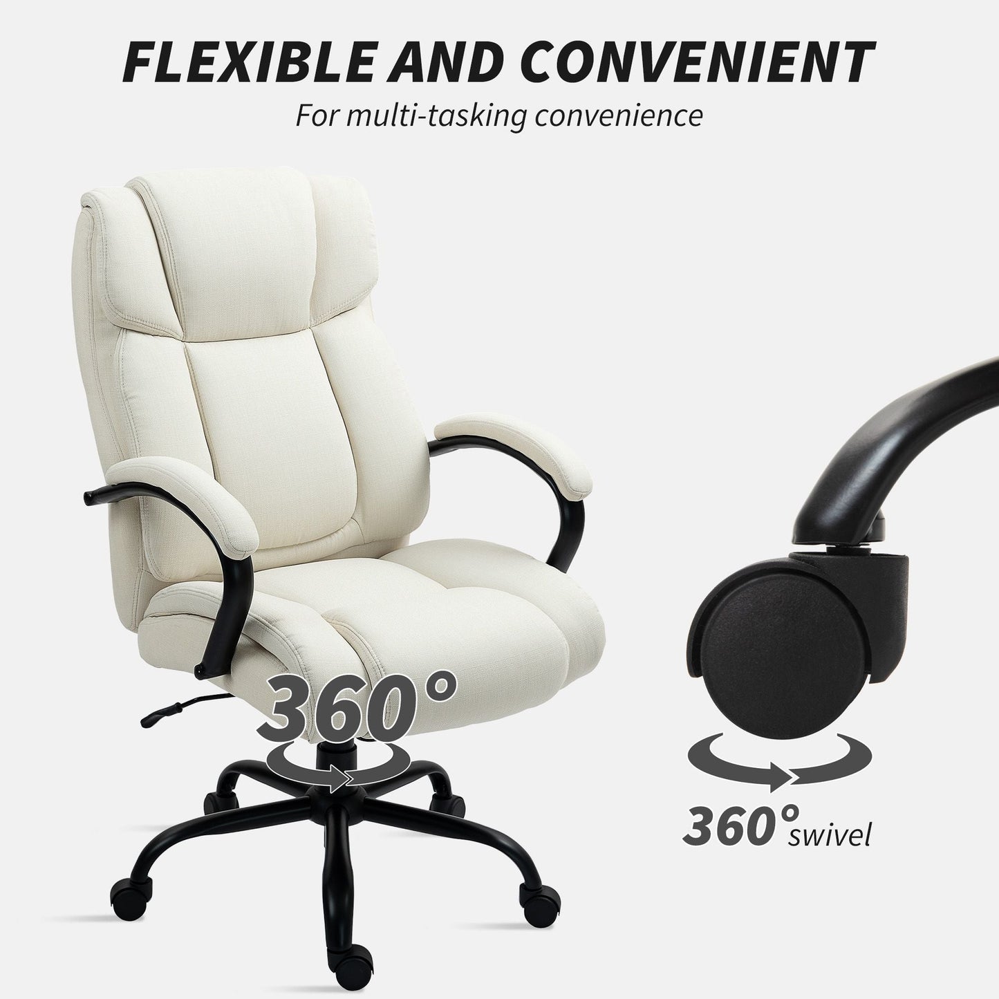 Vinsetto High Back Office Desk Chair, 485lbs Heavy Duty Desk Chair with Swivel Wheels, Cream White - 7DAY'S