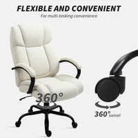 Vinsetto High Back Office Desk Chair, 485lbs Heavy Duty Desk Chair with Swivel Wheels, Cream White - 7DAY'S