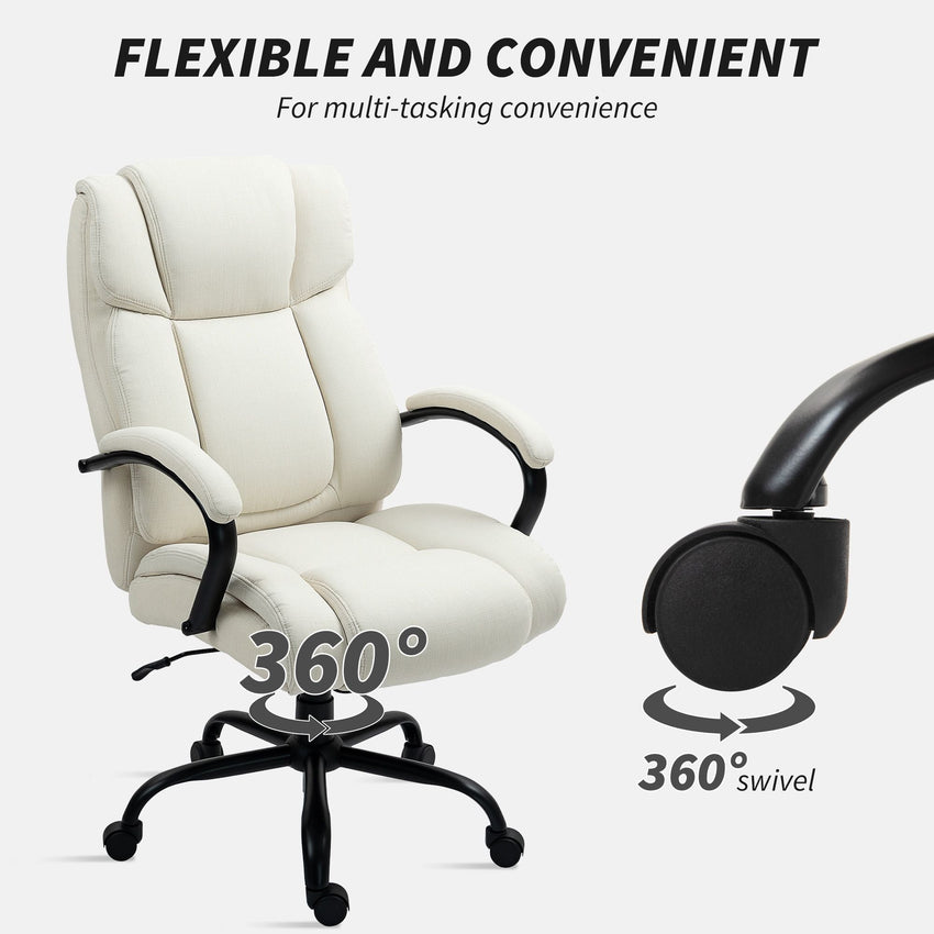 Vinsetto High Back Office Desk Chair, 485lbs Heavy Duty Desk Chair with Swivel Wheels, Cream White - 7DAY'S