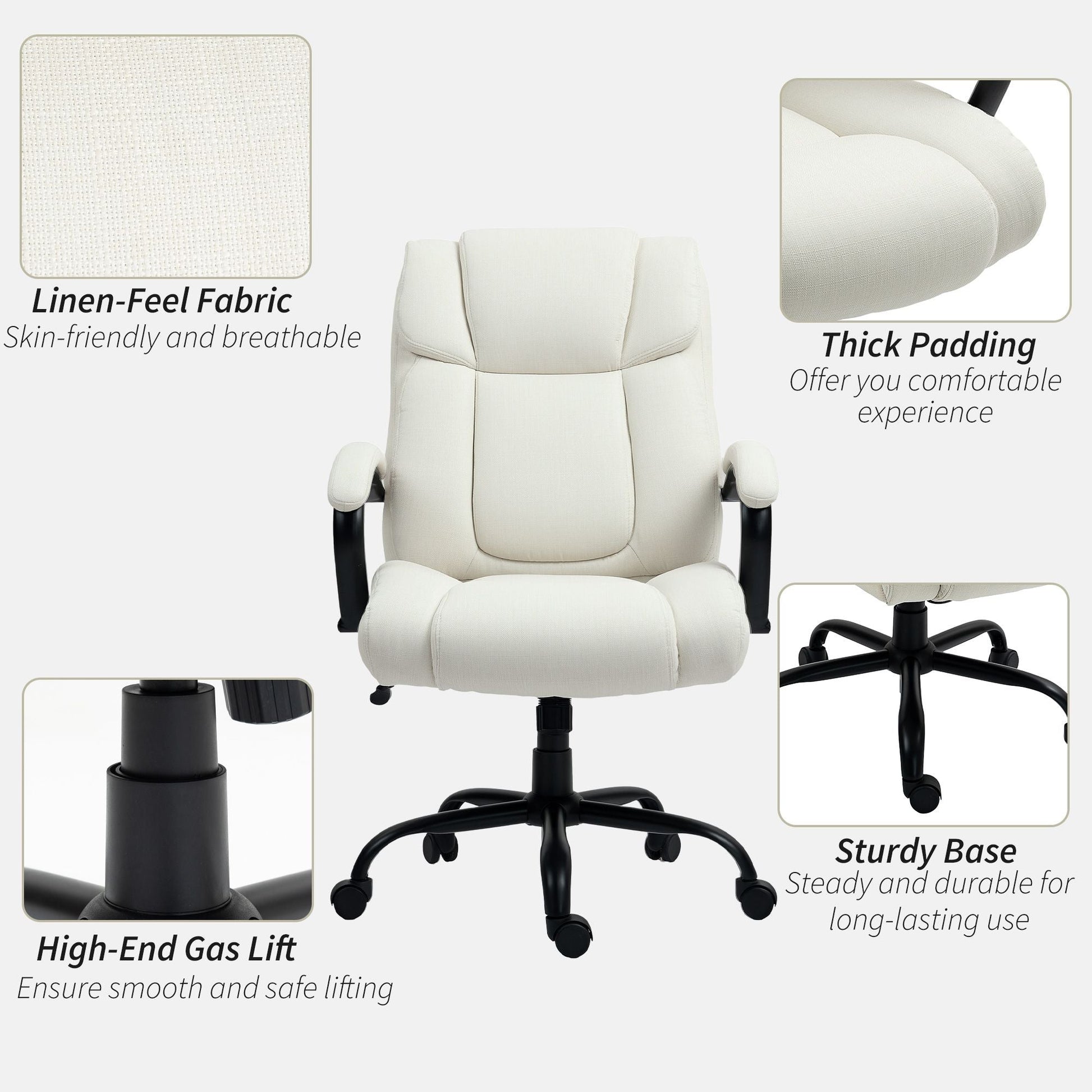 Vinsetto High Back Office Desk Chair, 485lbs Heavy Duty Desk Chair with Swivel Wheels, Cream White - 7DAY'S