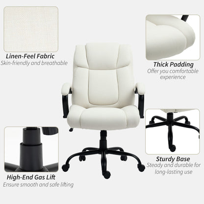 Vinsetto High Back Office Desk Chair, 485lbs Heavy Duty Desk Chair with Swivel Wheels, Cream White - 7DAY'S
