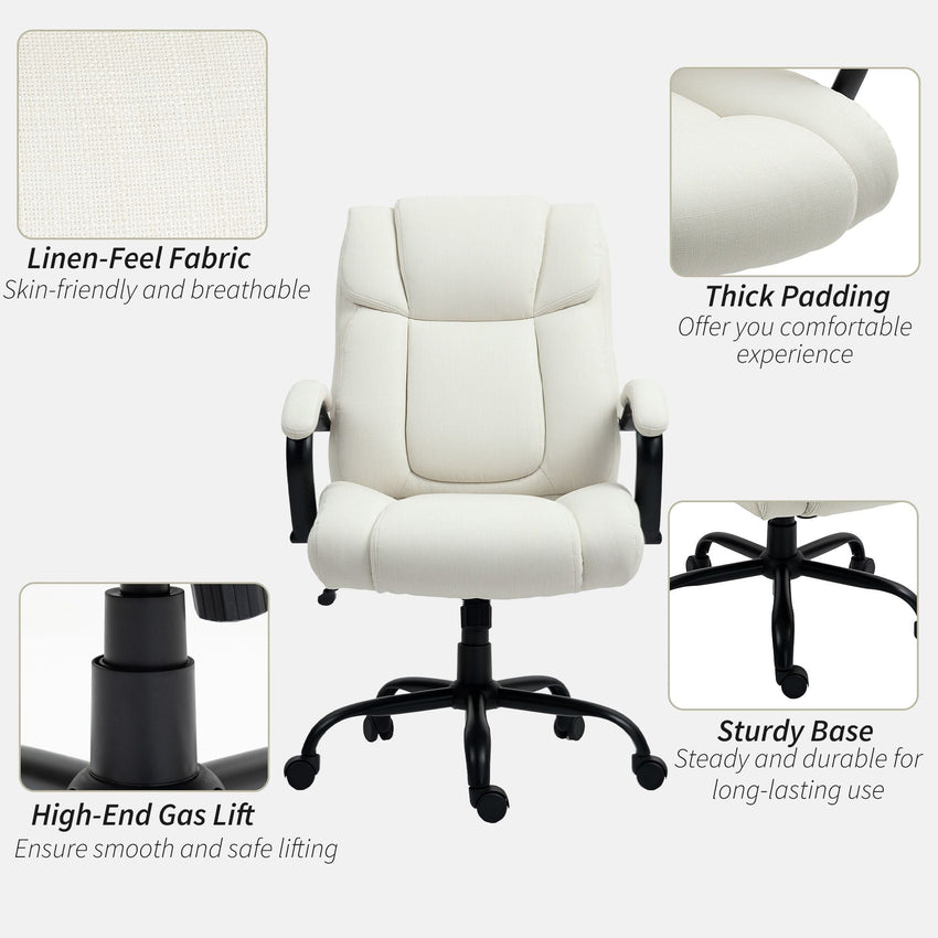 Vinsetto High Back Office Desk Chair, 485lbs Heavy Duty Desk Chair with Swivel Wheels, Cream White - 7DAY'S