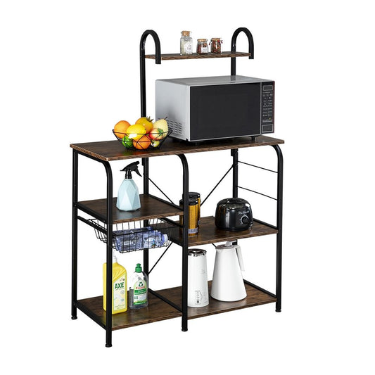 Vintage Kitchen Baker's Rack Utility Storage Shelf 35.5" Microwave Stand 4 - Tier 3 - Tier Shelf for Spice Rack Organizer Workstation with 10 Hooks - 7DAY'S