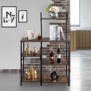 Vintage Kitchen Baker's Rack Utility Storage Shelf 35.5" Microwave Stand 4 - Tier 3 - Tier Shelf for Spice Rack Organizer Workstation with 10 Hooks - 7DAY'S